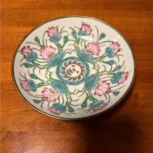Vintage A.C.F. Hong Kong Hand Decorated Porcelain & Brass Trinket Bowl